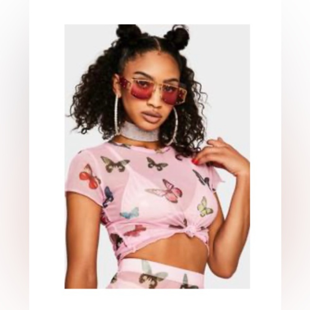 Dolls Kill sheer pink butterfly tee